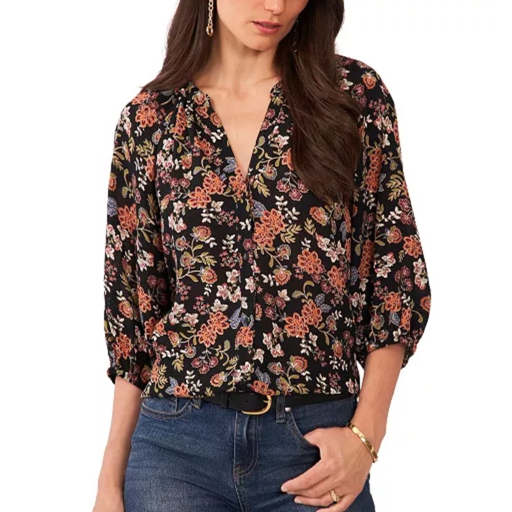 Women's Printed Split-Neck Raglan-Sleeve Blouse large